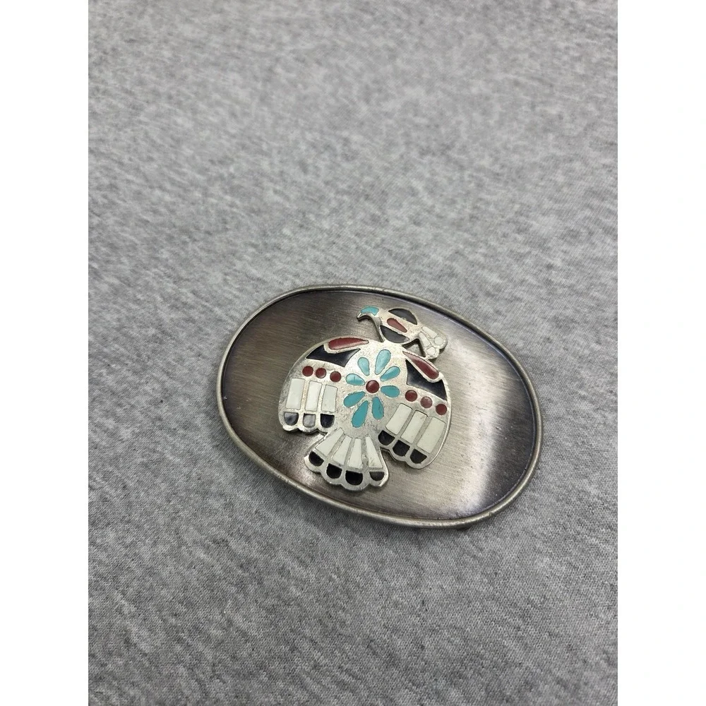 Vintage 1980s Turquoise Thunderbird Native Navajo Belt Buckle Southwestern